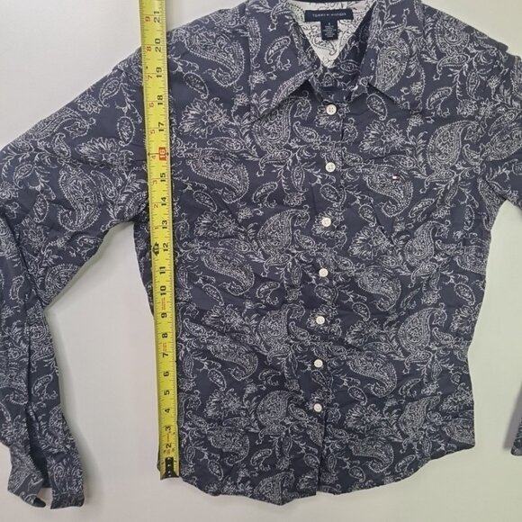 Tommy Hilfiger Pasiley Print Floral Blue Shirt Men's Long Sleeves Size 4 - Picture 6 of 9